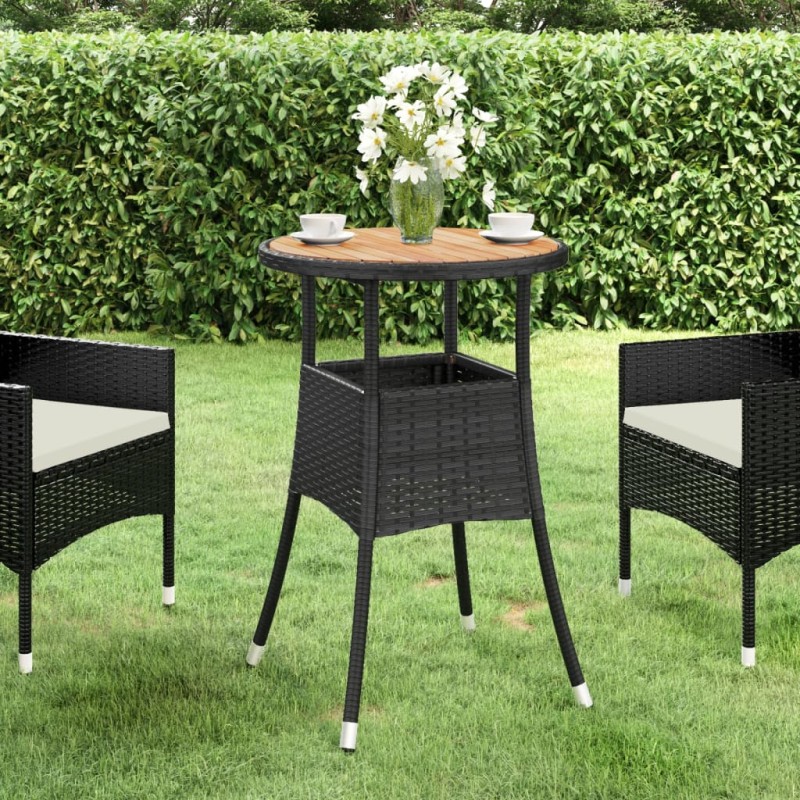 Mesa de jardim Ø60x75 cm madeira de acácia e vime PE preto-Mesas de jardim-Home Retail