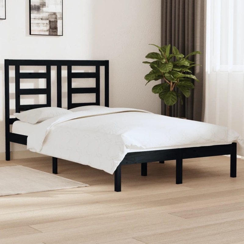 Estrutura de cama 120x200 cm madeira de pinho maciça preto-Camas e estruturas de camas-Home Retail