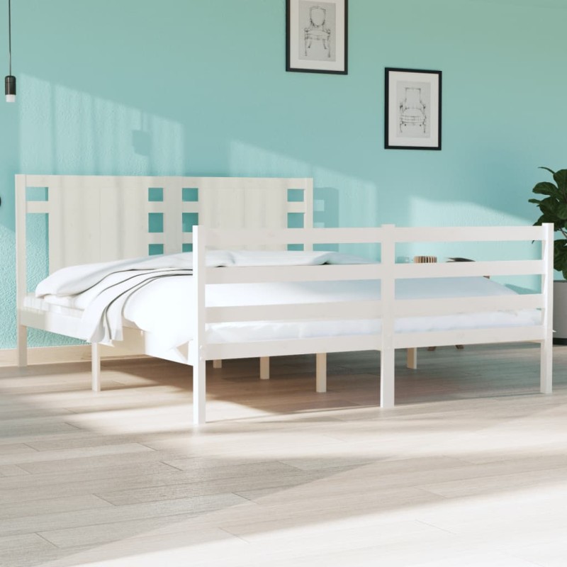 Estrutura de cama king 150x200 cm pinho maciço branco-Camas e estruturas de camas-Home Retail