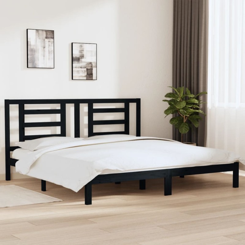 Estrutura de cama 200x200 cm pinho maciço preto-Camas e estruturas de camas-Home Retail