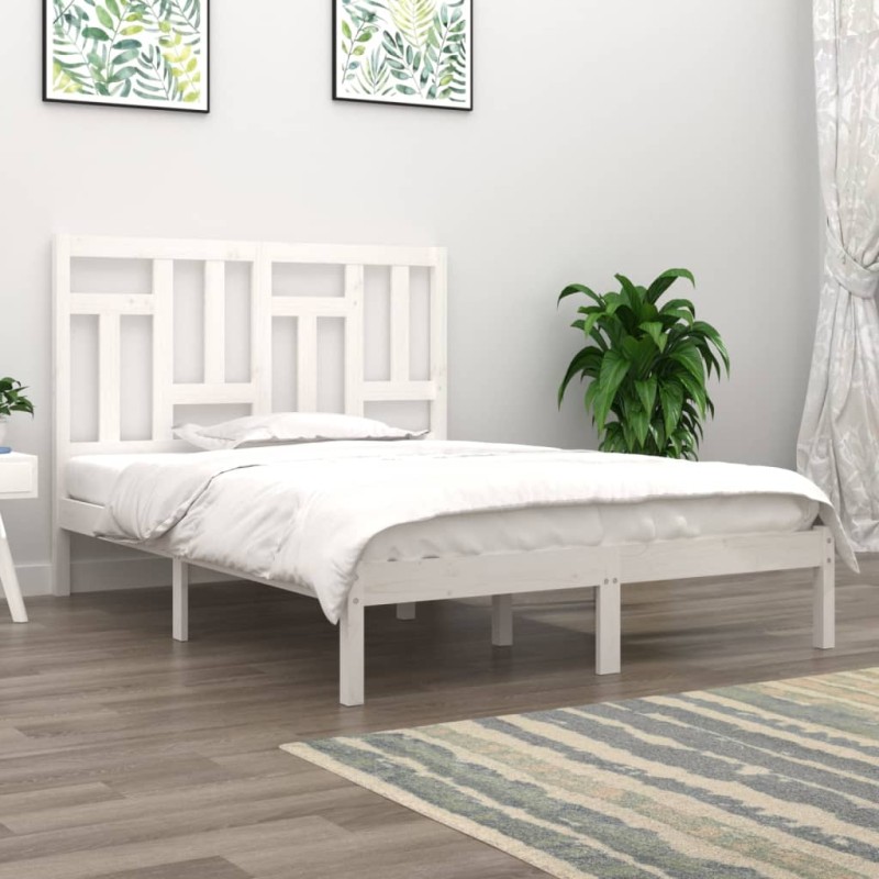 Estrutura de cama casal 135x190 cm pinho maciço branco-Camas e estruturas de camas-Home Retail