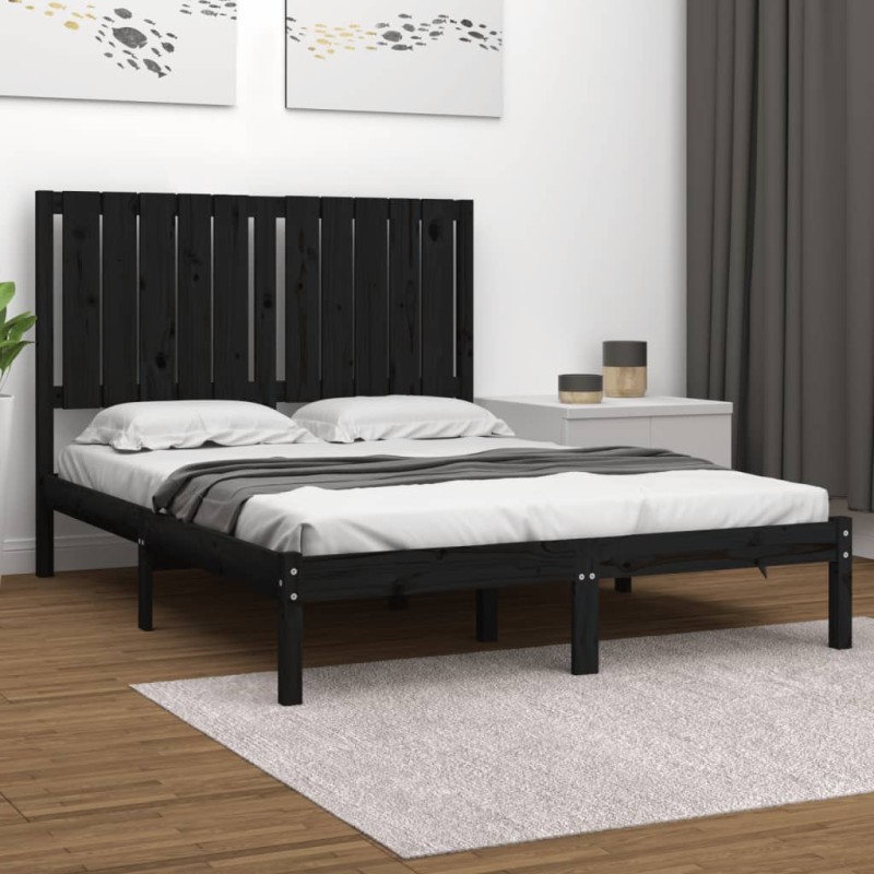 Estrutura cama pequena casal 120x190 cm pinho maciço preto-Camas e estruturas de camas-Home Retail