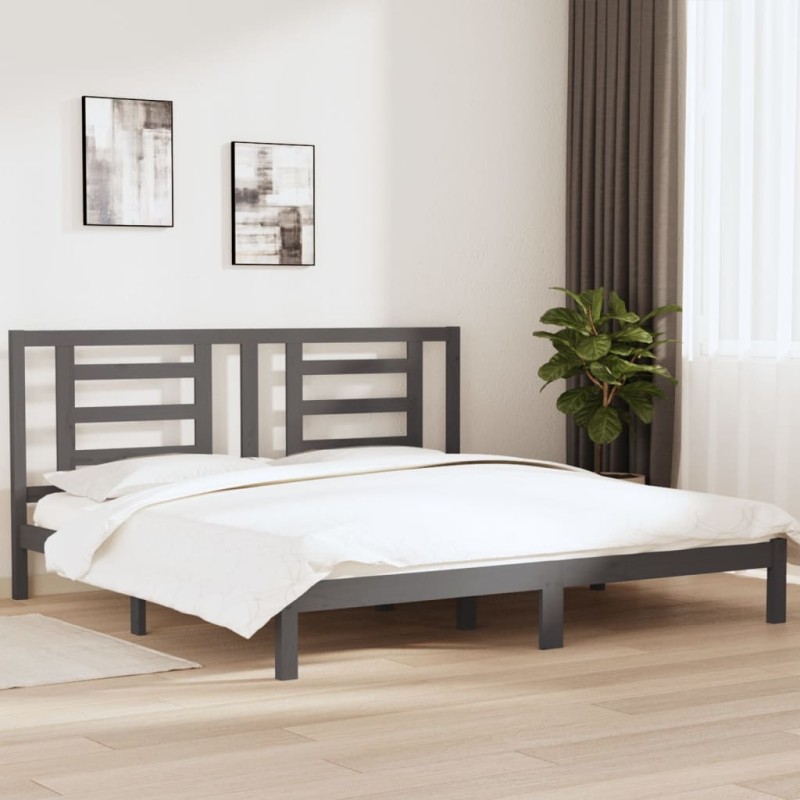 Estrutura de cama 200x200 cm pinho maciço cinzento-Camas e estruturas de camas-Home Retail