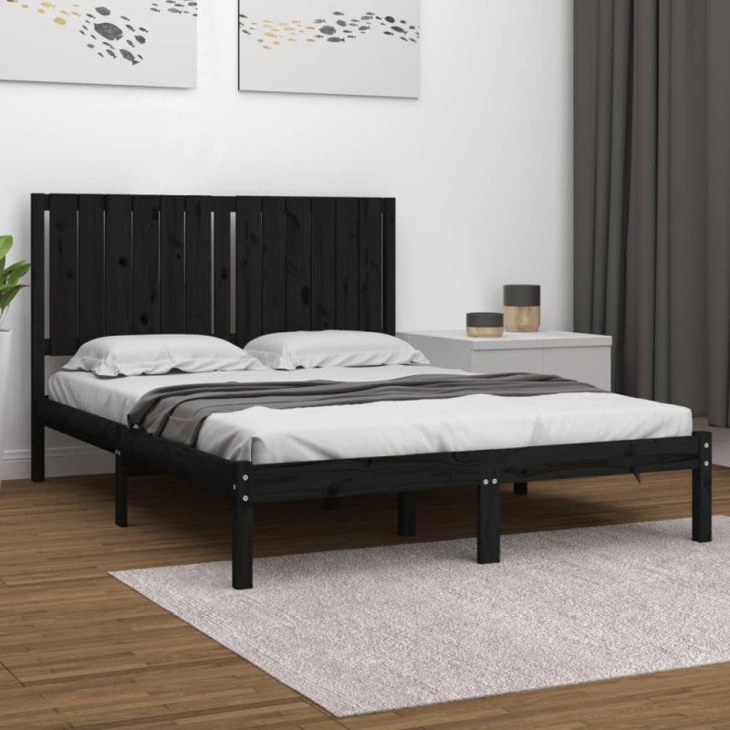 Estrutura de cama 140x200 cm madeira de pinho maciça preto-Camas e estruturas de camas-Home Retail