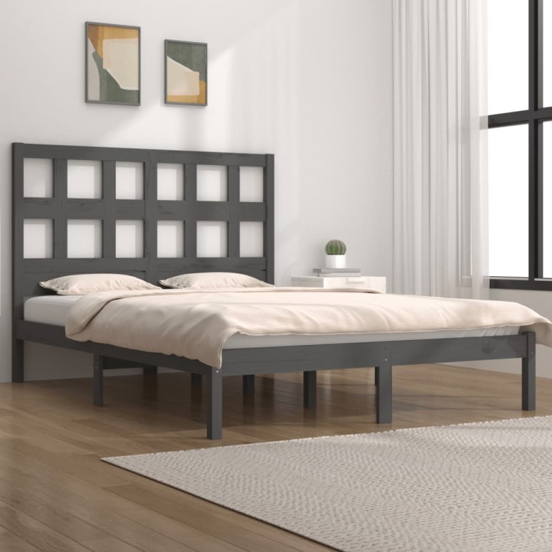 Estrutura de cama super king 180x200 cm pinho maciço cinza-Camas e estruturas de camas-Home Retail