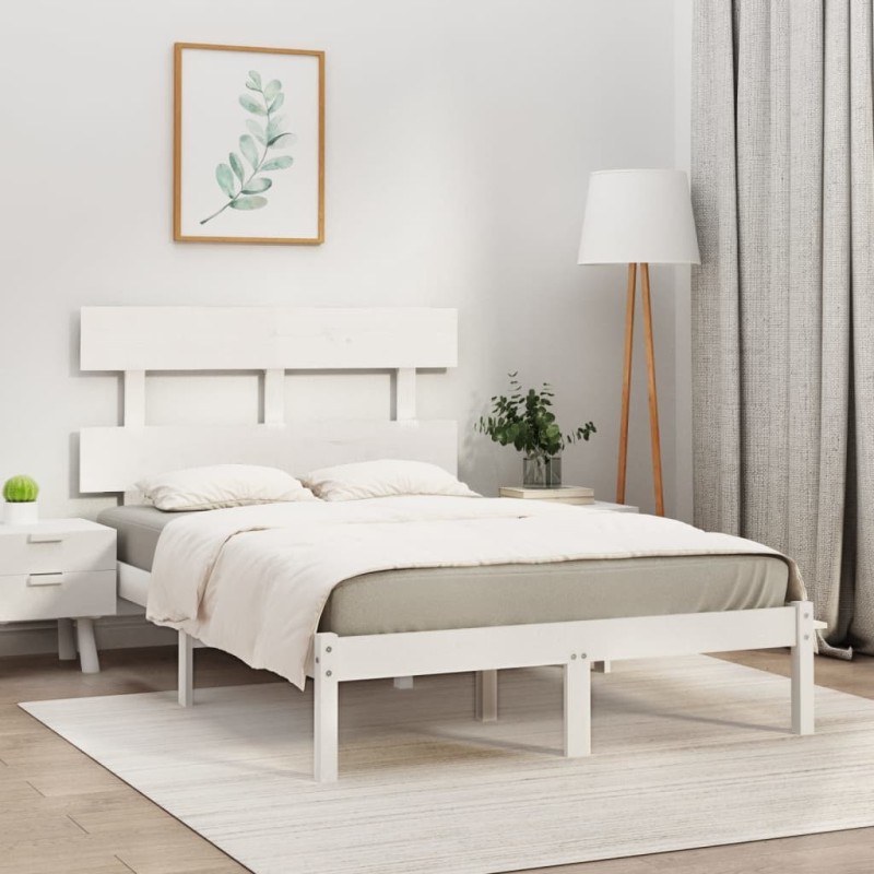 Estrutura de cama 140x190 cm madeira maciça branco-Camas e estruturas de camas-Home Retail