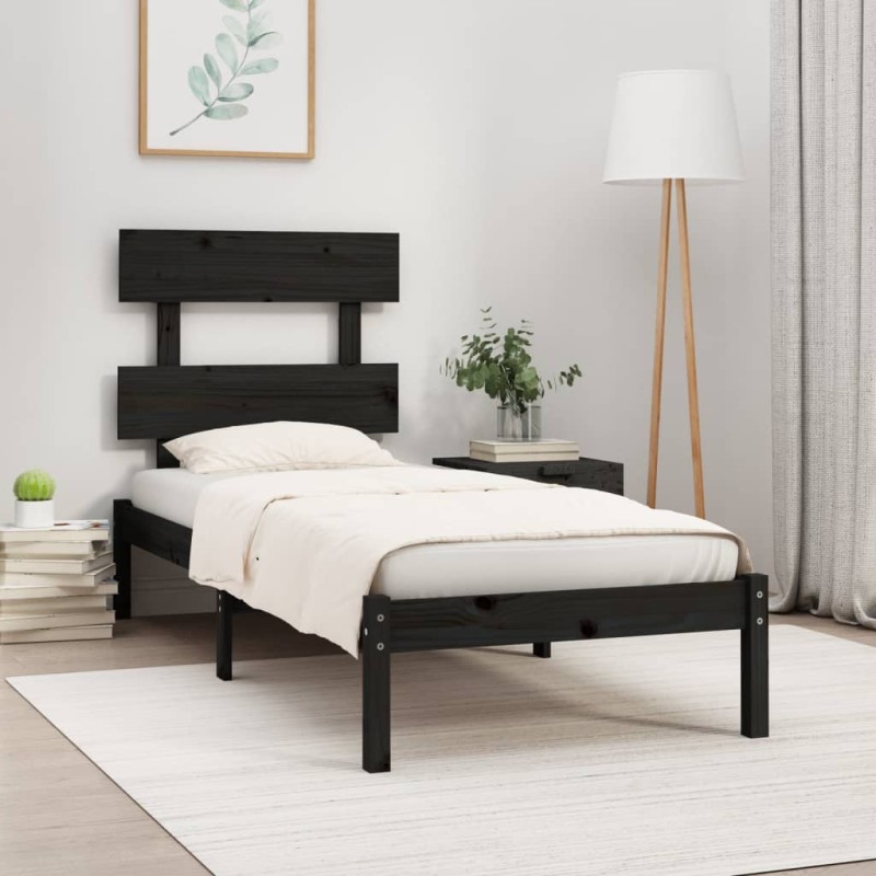 Estrutura de cama solteiro 90x190 cm madeira maciça preto-Camas e estruturas de camas-Home Retail