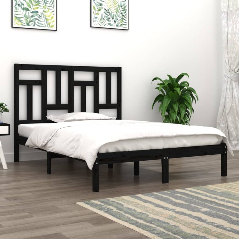 Estrutura de cama 200x200 cm pinho maciço preto-Camas e estruturas de camas-Home Retail