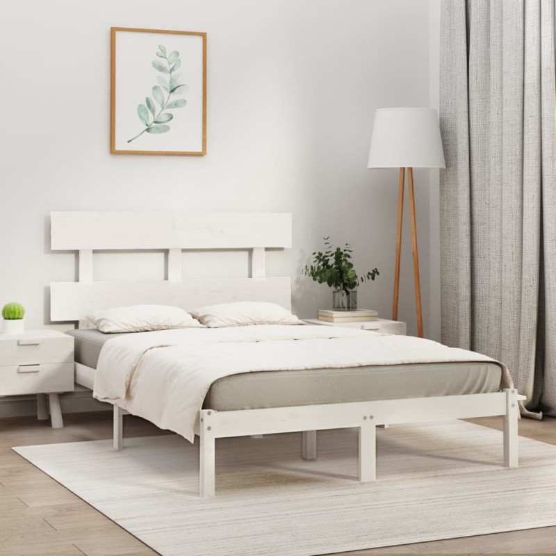 Estrutura de cama 200x200 cm madeira maciça branco-Camas e estruturas de camas-Home Retail