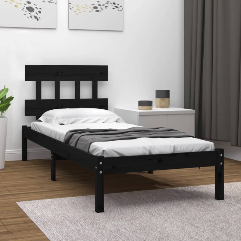 Estrutura de cama solteiro 90x190 cm madeira maciça preto-Camas e estruturas de camas-Home Retail