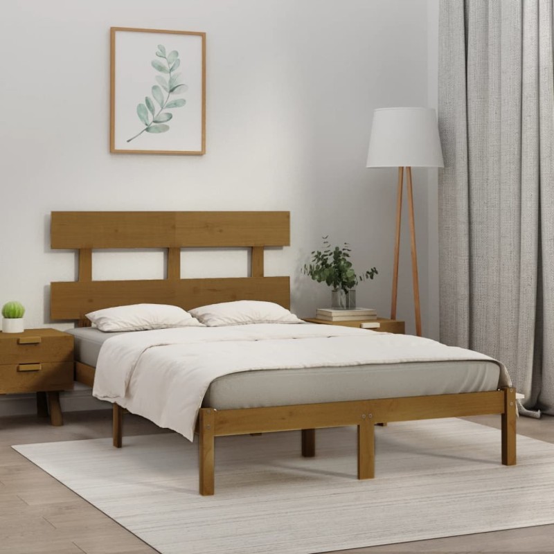 Estrutura de cama 200x200 cm madeira maciça castanho mel-Camas e estruturas de camas-Home Retail