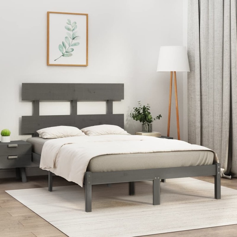 Estrutura de cama king 150x200 cm madeira maciça cinza-Camas e estruturas de camas-Home Retail