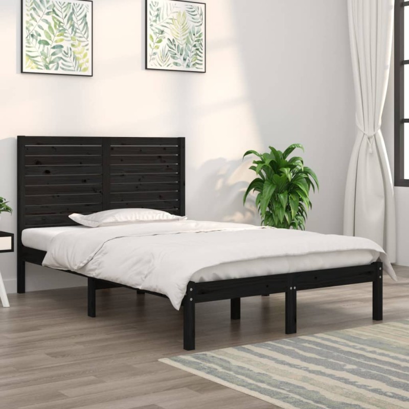 Estrutura de cama 140x190 cm madeira maciça preto-Camas e estruturas de camas-Home Retail