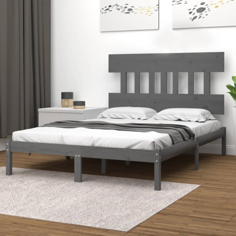 Estrutura de cama king 150x200 cm madeira maciça cinza-Camas e estruturas de camas-Home Retail