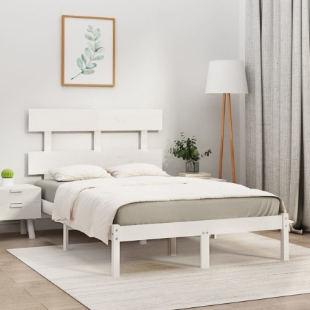 Estrutura de cama casal 135x190 cm madeira maciça branco