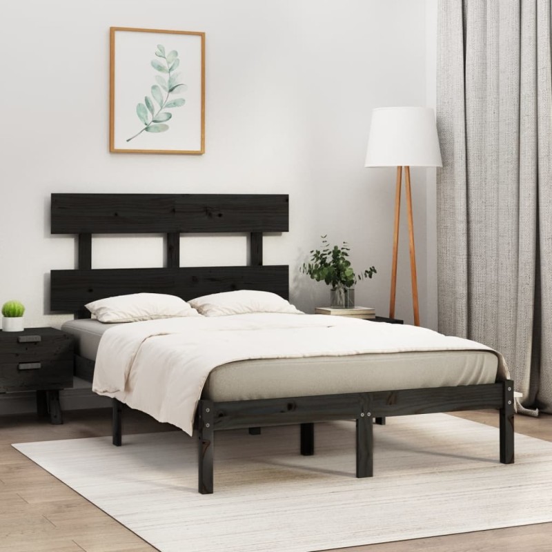 Estrutura de cama 140x200 cm madeira maciça preto-Camas e estruturas de camas-Home Retail