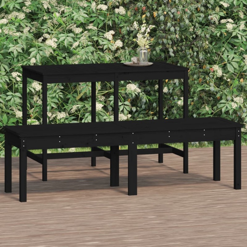 Banco de jardim c/ 2 lugares 159,5x44x45 cm pinho maciço preto-Bancos de jardim-Home Retail