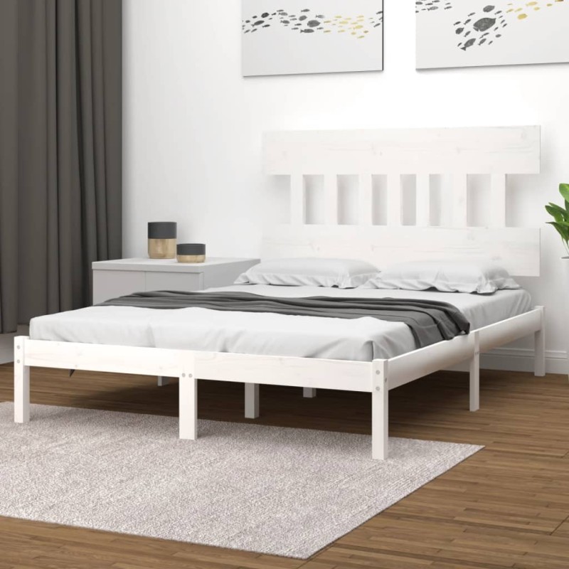 Estrutura de cama 140x200 cm madeira maciça branco-Camas e estruturas de camas-Home Retail