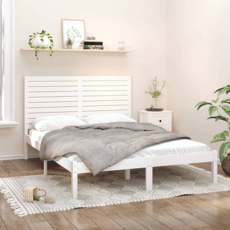 Estrutura de cama king 150x200 cm madeira maciça branco-Camas e estruturas de camas-Home Retail