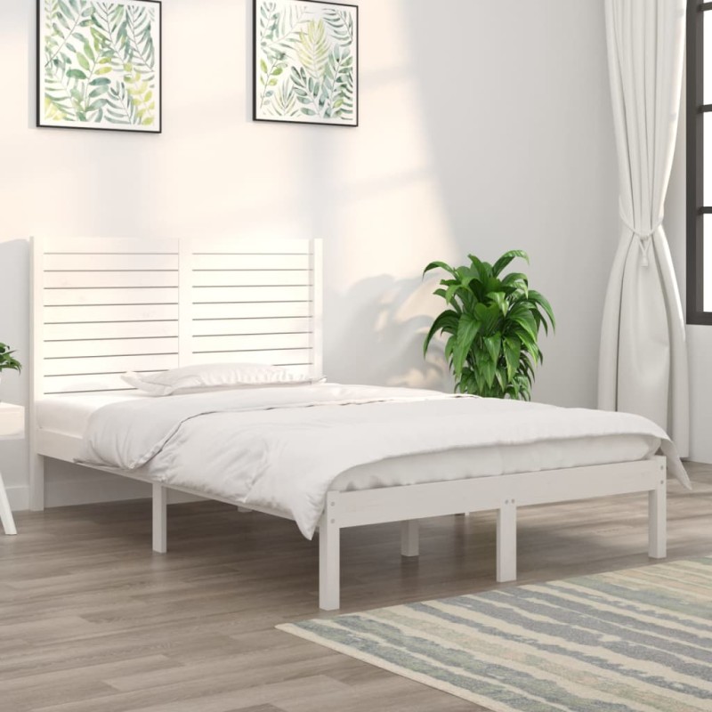 Estrutura de cama casal 135x190 cm madeira maciça branco-Camas e estruturas de camas-Home Retail