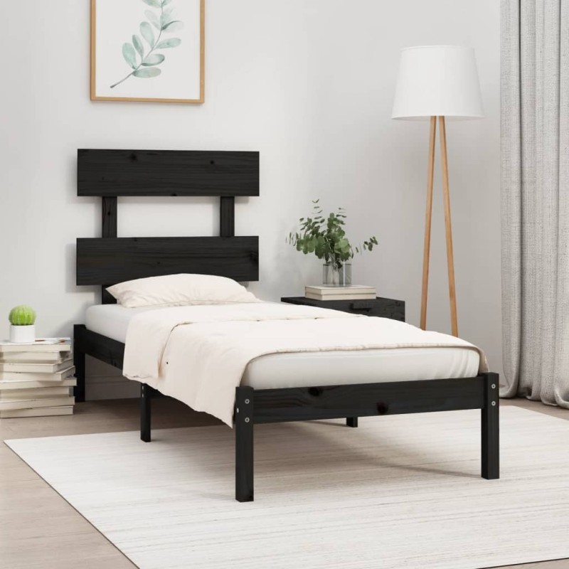 Estrutura cama pequena solteiro 75x190 cm madeira maciça preto-Camas e estruturas de camas-Home Retail