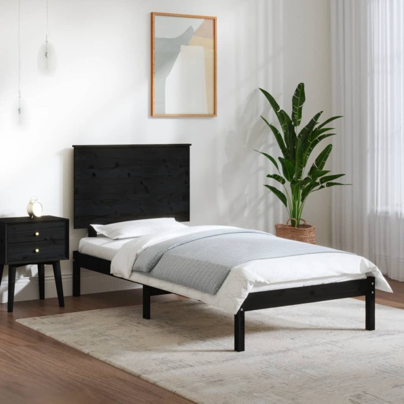 Estrutura cama de solteiro 90x190 cm madeira maciça preto-Camas e estruturas de camas-Home Retail