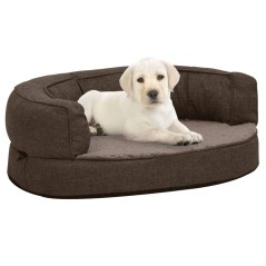 Cama para cães ergonómica 60x42cm aspeto linho pelúcia castanho