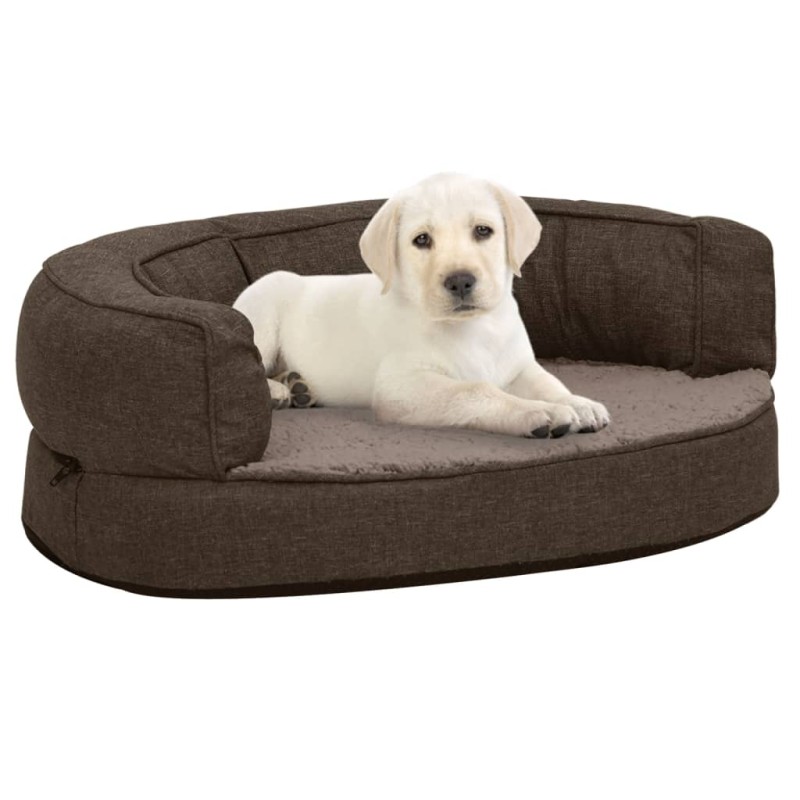 Cama para cães ergonómica 60x42cm aspeto linho pelúcia castanho-Ninhos para cães-Home Retail