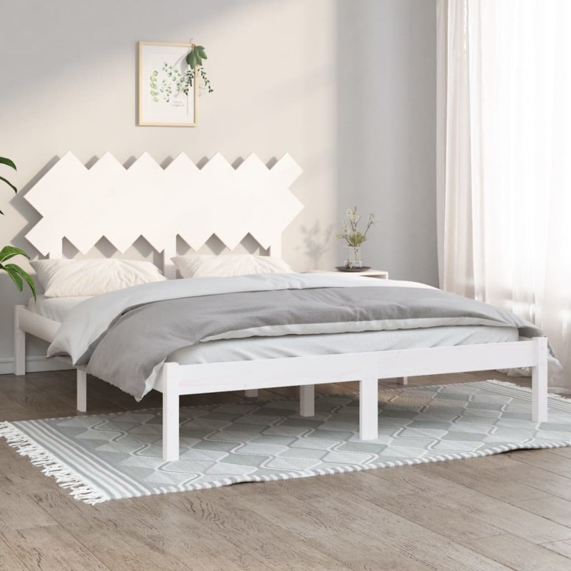 Estrutura de cama 140x200 cm madeira maciça branco-Camas e estruturas de camas-Home Retail