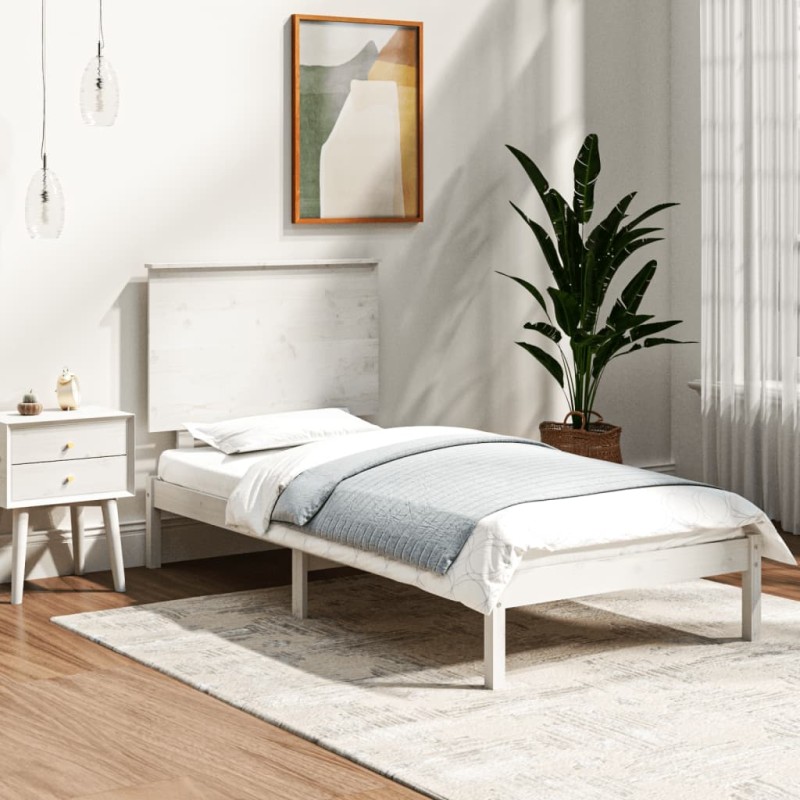 Estrutura cama pequena solteiro 75x190 cm madeira maciça branco-Camas e estruturas de camas-Home Retail