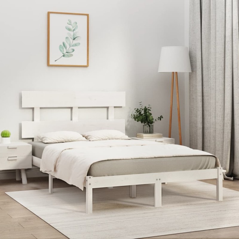 Estrutura de cama super king pinho maciço 180x200 cm branco-Camas e estruturas de camas-Home Retail