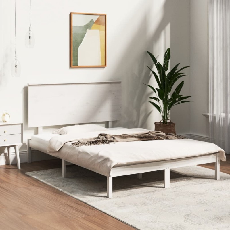 Estrutura de cama casal 135x190 cm madeira maciça branco-Camas e estruturas de camas-Home Retail