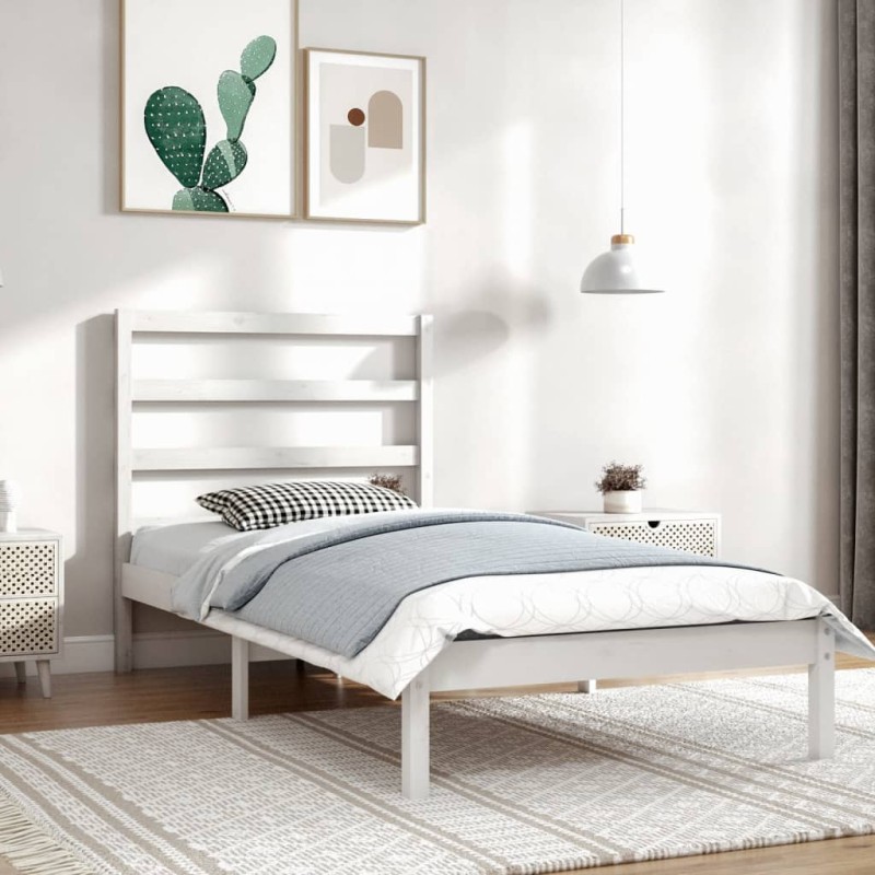 Estrutura de cama 90x200 cm pinho maciço branco-Camas e estruturas de camas-Home Retail