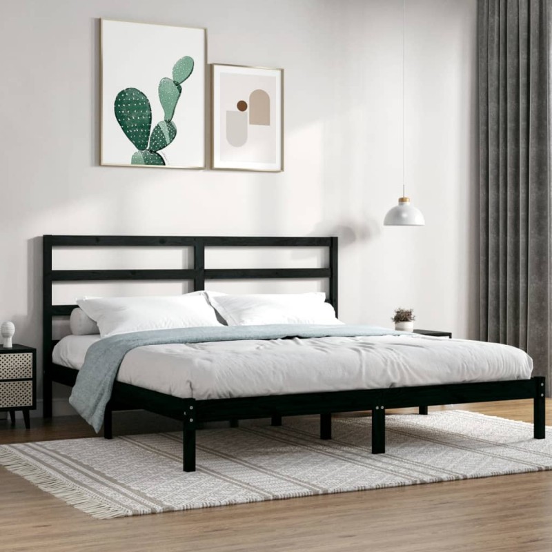 Estrutura de cama super king 180x200 cm madeira maciça preto-Camas e estruturas de camas-Home Retail