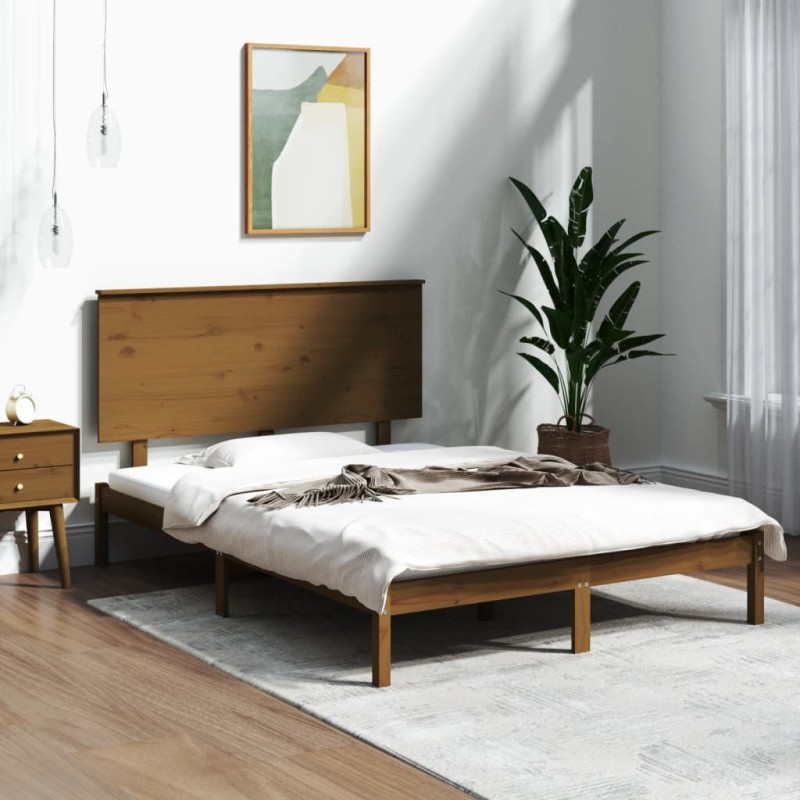 Estrutura de cama 120x200 cm madeira pinho maciço castanho mel-Camas e estruturas de camas-Home Retail