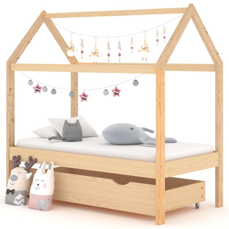 Estrutura de cama para crianças c/ gaveta 70x140cm pinho maciço-Berços e camas infantis-Home Retail