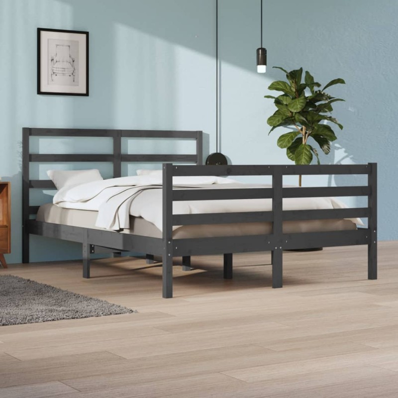 Estrutura de cama 160x200 cm pinho maciço cinzento-Camas e estruturas de camas-Home Retail