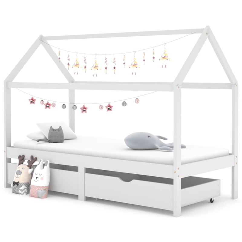 Cama para crianças c/ gavetas 90x200 cm pinho maciço branco-Berços e camas infantis-Home Retail