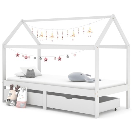 Cama para crianças c/ gavetas 90x200 cm pinho maciço branco