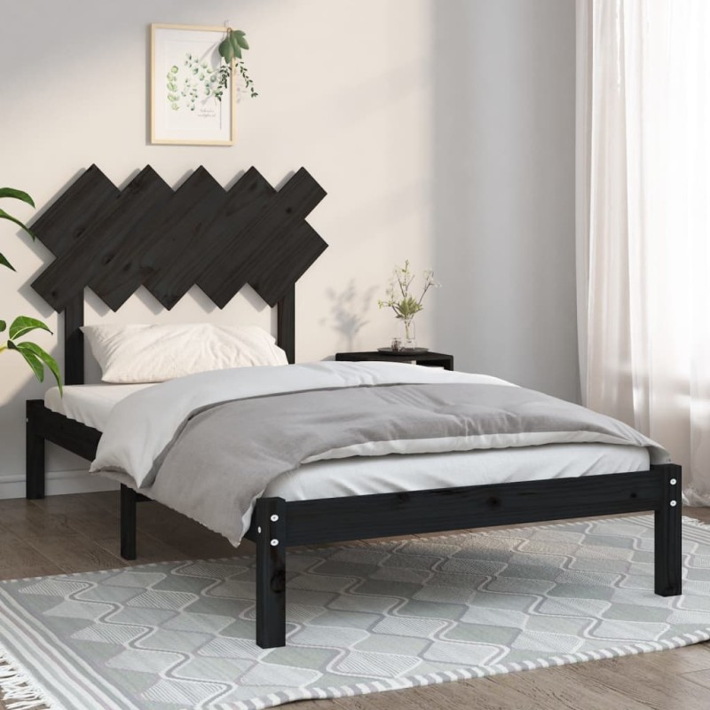 Estrutura de cama 100x200 cm madeira maciça preto-Camas e estruturas de camas-Home Retail