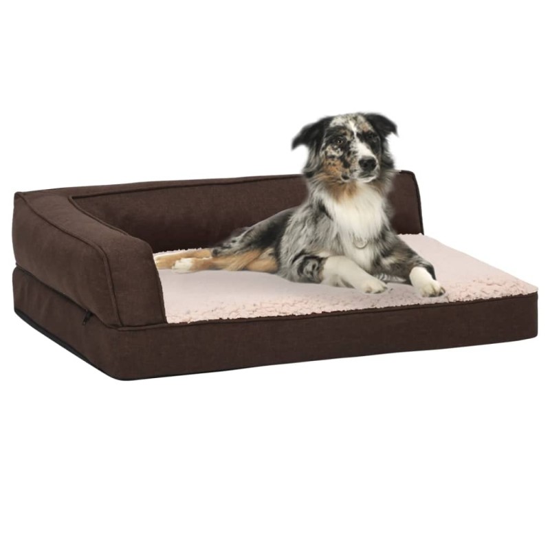 Cama para cães ergonómica 75x53cm aspeto linho pelúcia castanho-Ninhos para cães-Home Retail