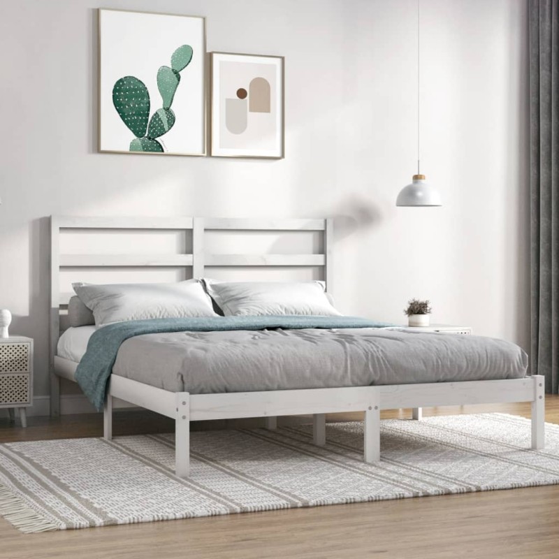 Estrutura de cama 160x200 cm madeira de pinho maciça branco-Camas e estruturas de camas-Home Retail