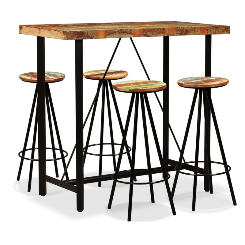 Conjunto de bar 5 pcs madeira recuperada maciça-Conjuntos de móveis para cozinha e sala de jantar-Home Retail