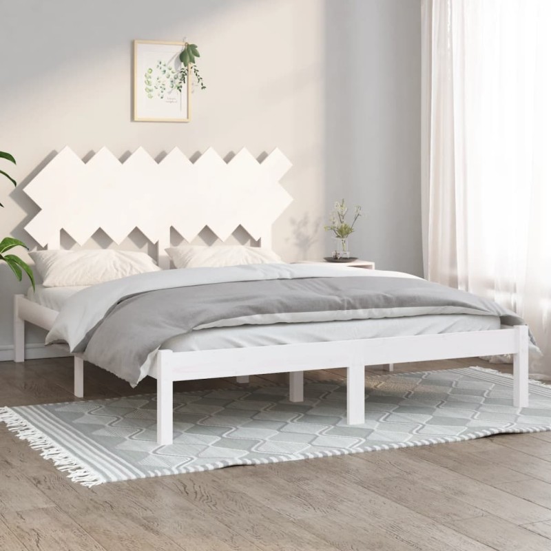 Estrutura de cama king 150x200 cm madeira maciça branco-Camas e estruturas de camas-Home Retail