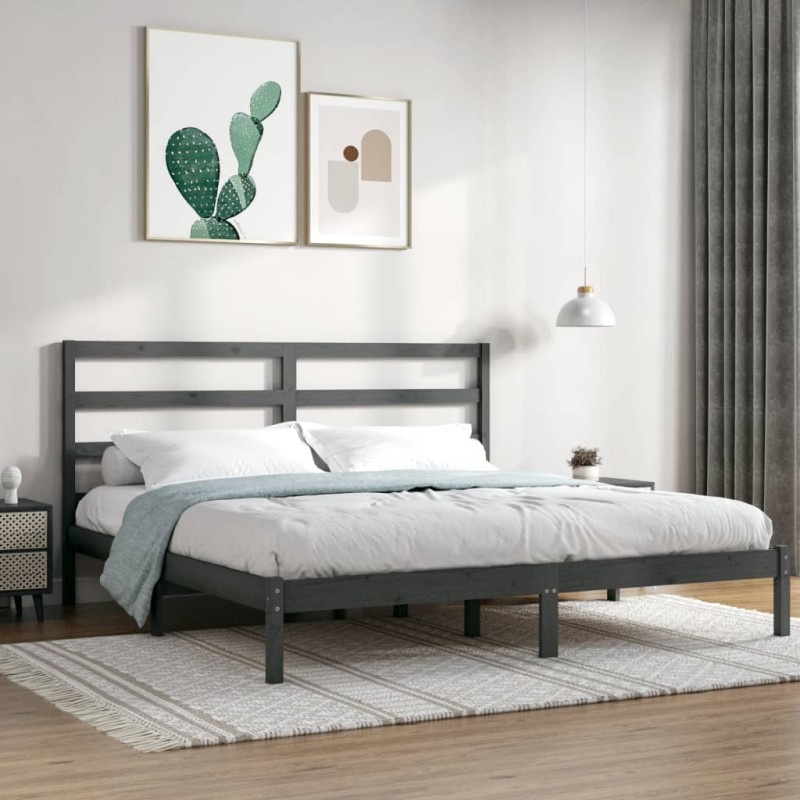 Estrutura de cama super king 180x200 cm madeira maciça cinza-Camas e estruturas de camas-Home Retail