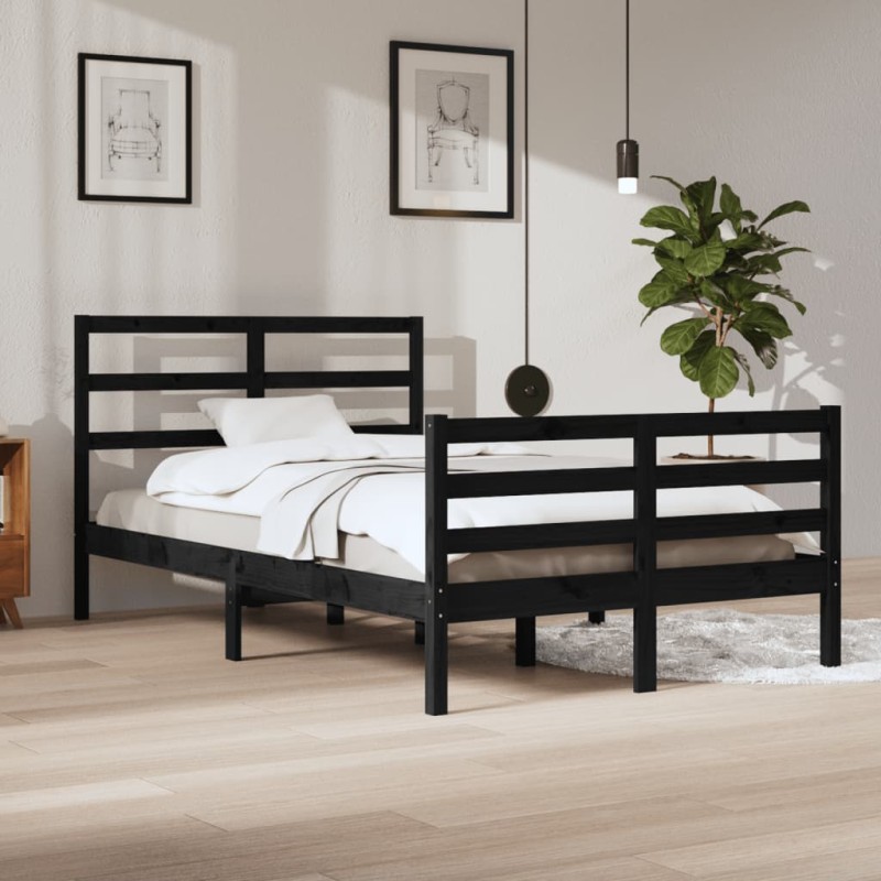 Estrutura de cama 120x200 cm madeira de pinho maciça preto-Camas e estruturas de camas-Home Retail