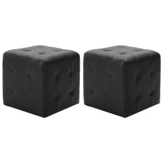 Pufe 2 pcs 30x30x30 cm couro artificial preto