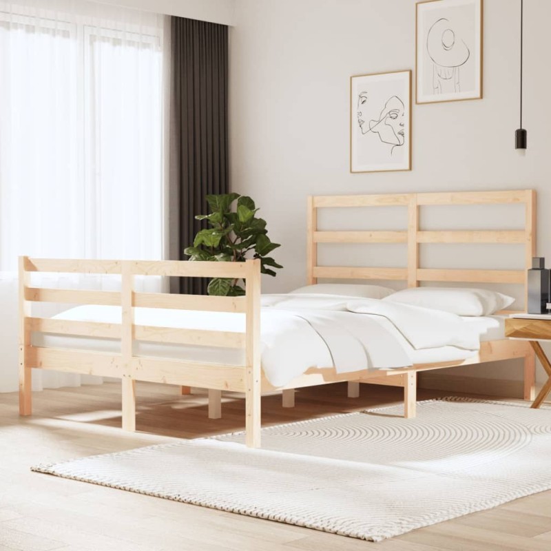 Estrutura de cama 140x190 cm pinho maciço-Camas e estruturas de camas-Home Retail