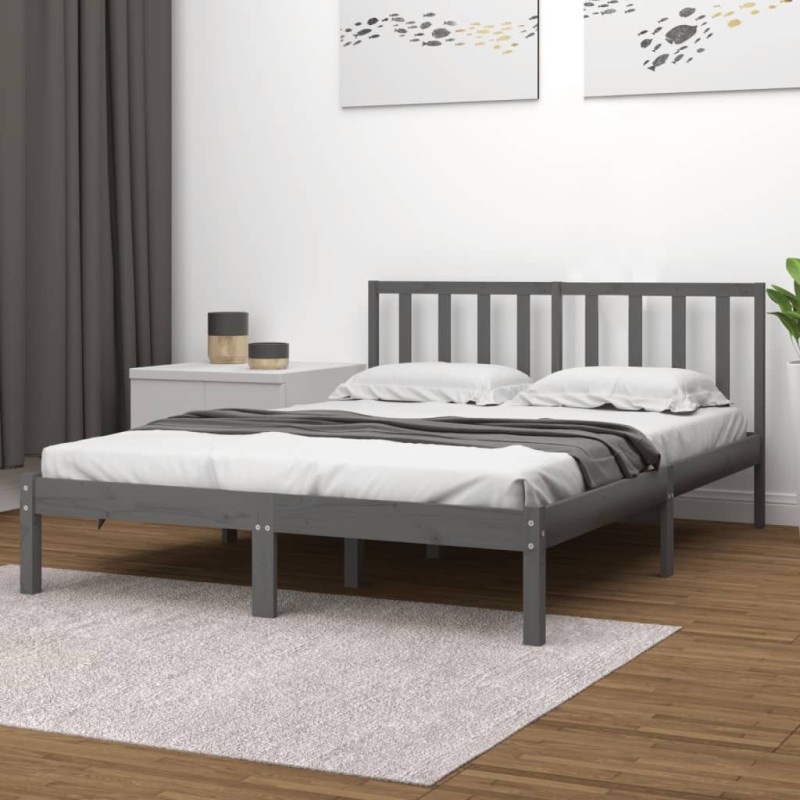 Estrutura de cama 140x190 cm madeira de pinho maciça cinzento-Camas e estruturas de camas-Home Retail