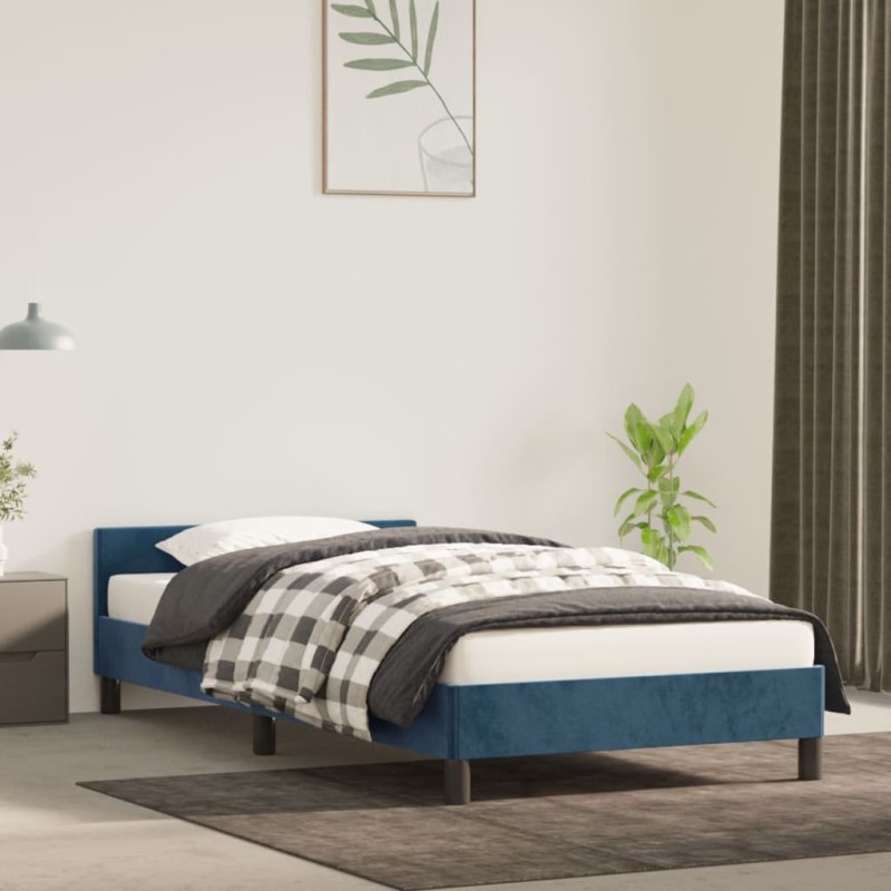 Estrutura de cama c/ cabeceira 80x200 cm veludo azul-escuro-Camas e estruturas de camas-Home Retail